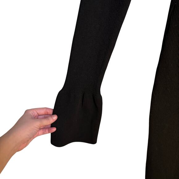 Paige Black Sundara Dress Midi 70s Bell Sleeves Winter Fall Ribbed Button Up XL - Picture 8 of 11